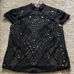 Jeweled zip back blouse